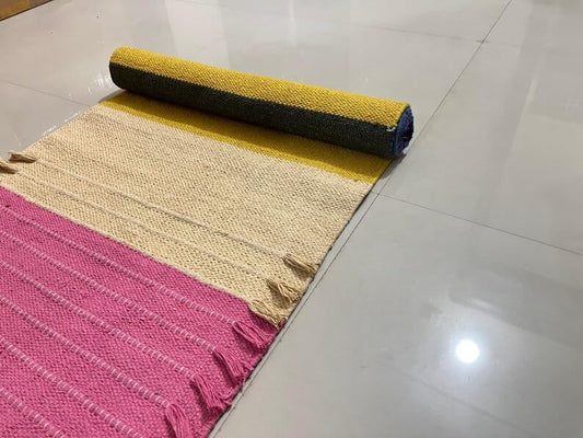 Payal Rugs Cotton Yoga Mat - Eco-Friendly Hand-Woven Rug - Non Slip & Thick (24”x72”x5mm) for Yoga Everyday Fitness at Home - Comfortable Extra-Long - color: Multicolor 02