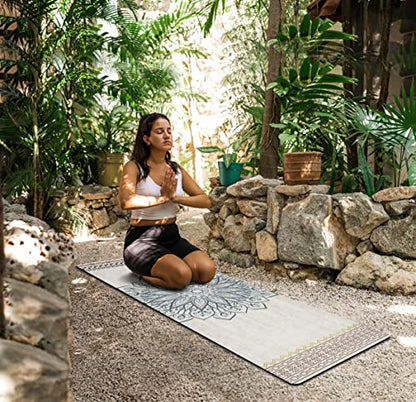 nuveti Printed Travel Yoga Mat 1/16 Inch Thick Non Slip Fitness Workout Mat | with Carrying Bag, Foldable Lightweight Suede & Natural Rubber Yoga Mat for Yoga Pilates and Fitness 72" L x 24" W x 1.5mm - color: QiuQianSuo