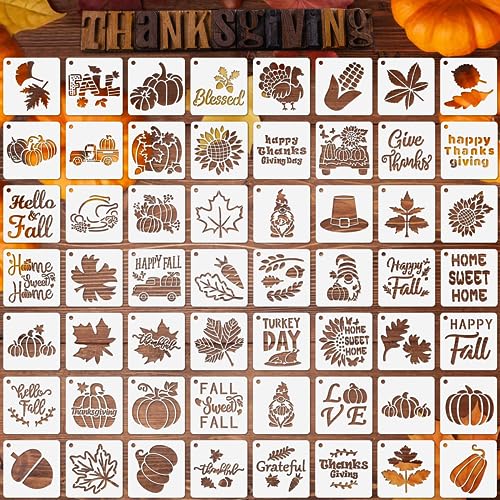 Augshy 56Pack Fall Stencils for Painting on Wood Crafts Thanksgiving Decor | Reusable Thanksgiving Stencils, for Seasonal Home Art, Simple Patterns for Beginners, Creative Autumn Holiday Projects, 3inch - style: Fall
