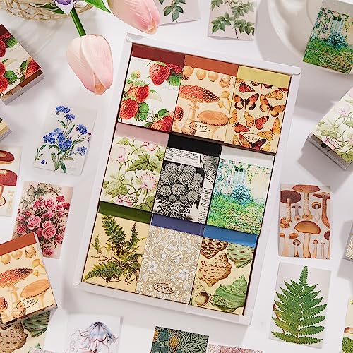 9 Sets 450 Sheets Washi Stickers for Journaling, Plants Fruit Flowers Butterfly Shell Boho Stickers Vintage Aesthetic Scrapbook Sticker for Bullet Journal Art Diary Card Craft Gifts Planner Notebook - style: Nature Style