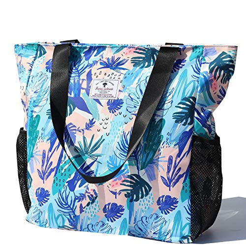 ESVAN Original Floral Water Resistant Large Tote Bag Shoulder Bag for Gym Beach Travel Daily Bags Upgraded - color: [A] Floral Leaf