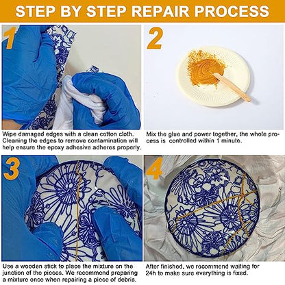 deuvuo Kintsugi Repair Kit Gold, 21 Pcs Authentic Kintsugi Repair Kit to Revive Your Broken Ceramic, Pottery, Mug, Bowl, Glass Keepsakes with Ease - Japanese Art DIY Set Bio for Beginners