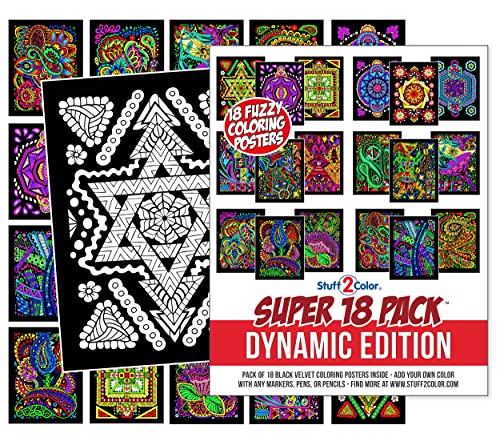 Super Pack of 18 Fuzzy Velvet Coloring Posters (Dynamic Edition) - Great for Family Time, Arts & Crafts, Travel, At Home, Care Facilities [All Ages Coloring: Girls, Boys, Adults, Toddlers, Teens]