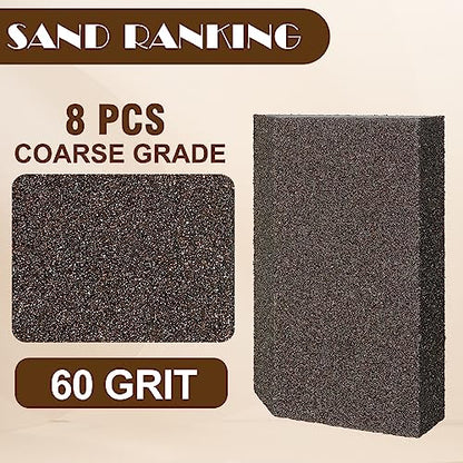60 Grit Angled Sanding Blocks, Jamiikury Coarse Sponge Sand Block Washable and Reusable, Wet & Dry Sandpaper Block for Wood Metal Drywall and Furniture Paint - Pack of 8 - size: 60 Grits