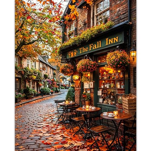Autumn Paint by Numbers kit for Adults, Fall DIY Painting Kits 16x20inch | Autumn Paint by Number Adult, Inn Painting by Numbers for Adults, Arts and Crafts for Adults, Gifts and Home Decor - color: Autumn, size: 16x20inch