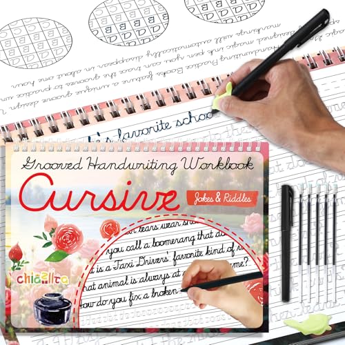chiazllta Grooved Cursive Handwriting Workbook with Disappearing Ink Pens Magic Reusable Grooved Cursive Writing Practice for Beginners Kids Kickoff Workbook Homeschooling Supplies (Jokes & Riddles) - style: Jokes & Riddles