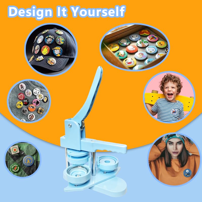 Button Maker Machine, Button Pin Maker (3rd Gen) Installation-Free DIY, Button Press Machine Kit with Free Button Parts&Circle Cutter&Wrench Gadget (Light Blue, 58mm（2.25in）) - color: Light Blue