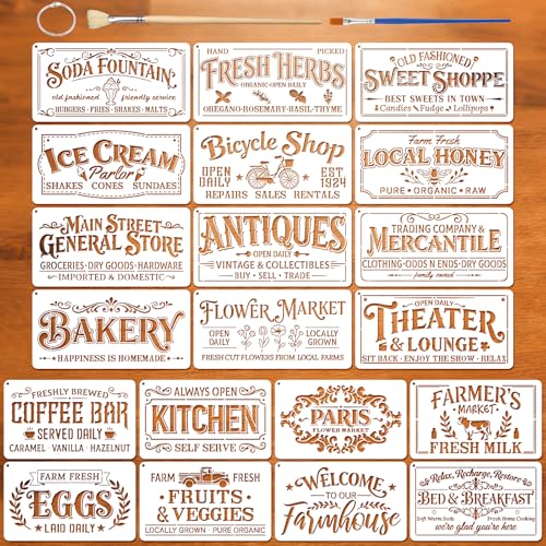 20pcs Farm Stencils for Painting Stencils for Crafts Reusable | Rustic Farmhouse Sign Drawing Stencil Painting on Wood Wall Furniture Card Canvas Paper Fabric Scrapbook Photo Album - style: Farmhouse