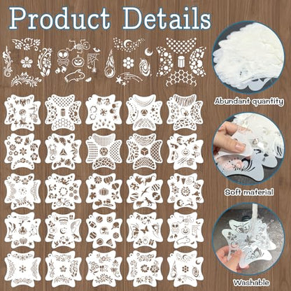 47 Pcs Face Paint Stencil Kit – 25 Sets Reusable Flowers Plants Sports Shapes Face Painting Templates with 265 Designs, Brushes, Sponges & Stickers – Body Makeup Stencils for Kids Halloween Party