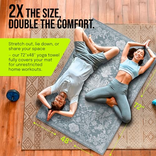 gogoKIWI Hot Yoga Mat Towel for 6 x 4 ft Mats, Victoria Blue & White - color: Victoria Blue & White