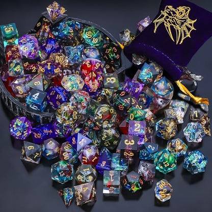 QMAY Mystery Dice Set – 7 Pcs Sharp Edge Resin Polyhedral Dice + 1 Dice Bag - style: 1 bag Resin Mystery Dice
