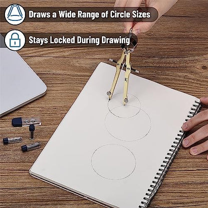 Mr. Pen- Professional Compass for Geometry, Extra Lead | Metal Compass Drawing Tool for Students, Drafting and Engineering, Technical Drawings, Circles and Geometry Projects - color: Gold