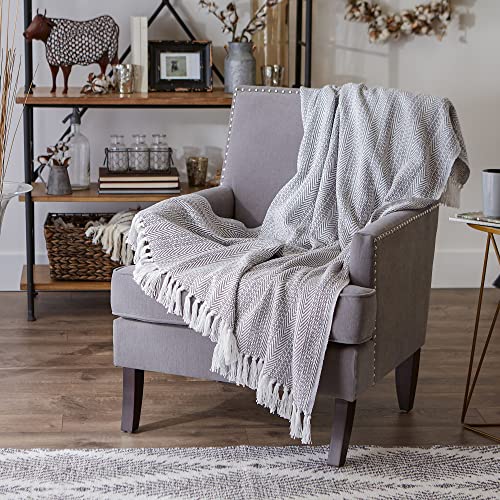 DII Herringbone Striped Collection Cotton Throw Blanket, 50x60 inches, Gray, (Pack of 12) - color: Gray, size: 50x60" (Pack of 12)