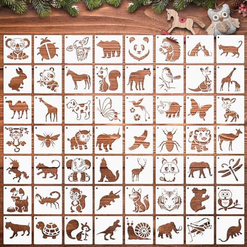 Augshy 56 Pcs Animal Stencils for Painting Craft Drawing Templates for Kids | Reusable Plastic, Wood Canvas Fabric Rock Glass Pottery, DIY Artist Painting, Drawing Stencils for Artists Kids Crafters - style: Animals