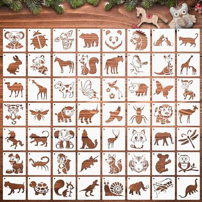 Augshy 56 Pcs Animal Stencils for Painting Craft Drawing Templates for Kids | Reusable Plastic, Wood Canvas Fabric Rock Glass Pottery, DIY Artist Painting, Drawing Stencils for Artists Kids Crafters - style: Animals