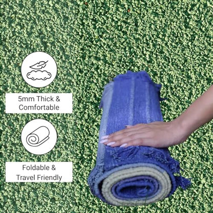 Indian Handmade100 % Organic Anti Skid Multi Colour Cotton Yoga Mat - Eco-Friendly Hand-Woven Rug - Non-Slip & Thick (24”x72”x5mm) for Hot yoga & Everyday Fitness at Home - Comfortable & Foldable Extra-Long Mat - color: Multi 17