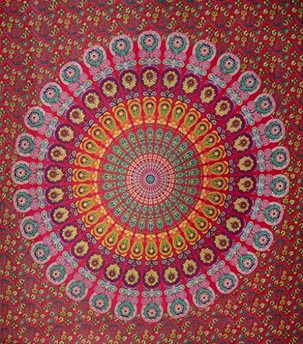 Popular Handicrafts Tapestry Wall Hanging Hippie Mandala Bohemian Hippy Psychedelic Design Indian Peacock Meditation Gypsy Tapestries Bedspread 30 x 40 Inches (76 x 101 cms), Blue - color: Red_Yellow, size: 40"L x 30"W