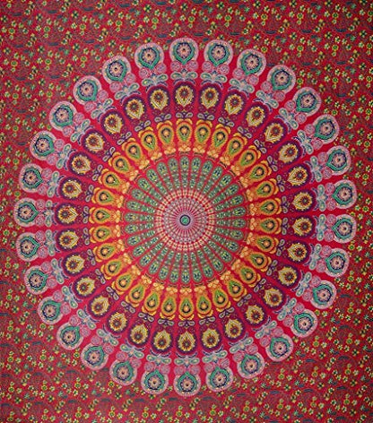 Popular Handicrafts Tapestry Wall Hanging Hippie Mandala Bohemian Hippy Psychedelic Design Indian Peacock Meditation Gypsy Tapestries Bedspread 30 x 40 Inches (76 x 101 cms), Blue - color: Red_Yellow, size: 40"L x 30"W