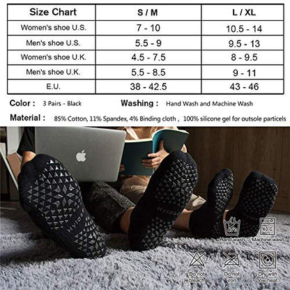 Hylaea Unisex Non Slip Socks with Grip for Yoga, Hospital, Pilates, Barre | Ankle, Cushioned - color: 3 Pairs Black, size: Small-Medium