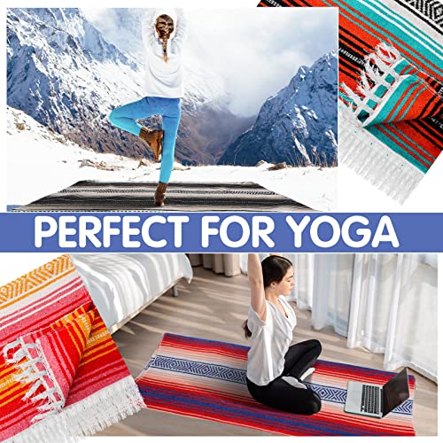 Haull 10 Pcs Large Mexican Blankets Bulk 51" x 71" Mexican Serape Blankets Yoga Authentic Throw Colorful Striped Falsa with Fringed for Outdoor Car Travel Camping Beach Picnic Patio Mat Towel