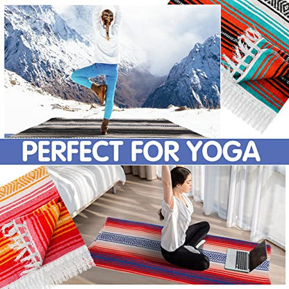 Haull 10 Pcs Large Mexican Blankets Bulk 51" x 71" Mexican Serape Blankets Yoga Authentic Throw Colorful Striped Falsa with Fringed for Outdoor Car Travel Camping Beach Picnic Patio Mat Towel