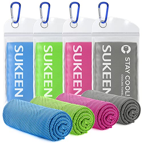 Sukeen 4 Pack Cooling Towels (40"x12") for Neck and Face Instant Cooling | Stay Cool in Hot Weather,Versatility,Soft,Breathable,Durability for Sports,Outdoor activities,Summer works in heat - color: Pink/Green/Blue/Dark Grey