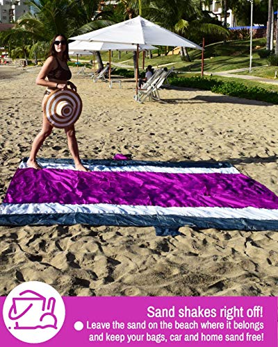 ECCOSOPHY Sandproof Beach Blanket, Oversized Sand Free Mat 9x10 ft - color: Purple