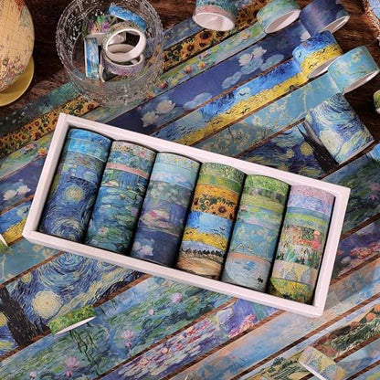 emmoolife 32 Rolls Washi Tape Set, Oil Painting Decorative Masking Tape, Van Gogh Adhesive Tape for Bullet Journal, DIY Crafts Gift, Party Decorations, Junk Journal, School Supplies - style: Oil Painting
