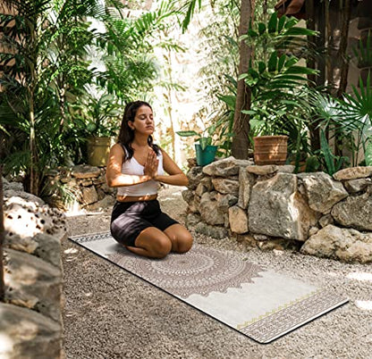 nuveti Printed Travel Yoga Mat 1/16 Inch Thick Non Slip Fitness Workout Mat | with Carrying Bag, Foldable Lightweight Suede & Natural Rubber Yoga Mat for Yoga Pilates and Fitness 72" L x 24" W x 1.5mm - color: YanHuaYu