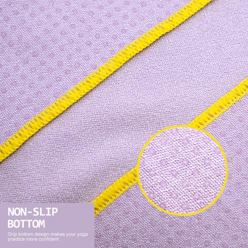 Eunzel Hot Yoga Towel - Microfiber Non Slip Yoga Mat Towel with Grip Dot Sweat Absorbent Towel for Hot Yoga, Pilates and Fitness 72" x 24", Taro Purple/Yellow - color: Taro Purple/ Yellow