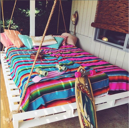 Del Mex Mexican Serape Blanket (X-Large, Turquoise) - color: Turquoise, size: X-Large