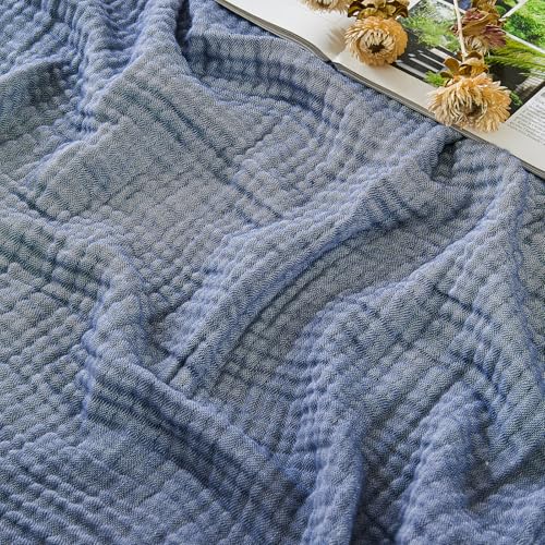 EMME Muslin Blankets for Adults, Cotton Large Throw Blanket 4-Layer, Couch Breathable Gauze Soft Lightweight Bed Blankets, Two-Tone Weave Design, Pre-Washed Softer Touch (Heather Navy, 50"x70") - color: 01 - Navy, size: Large Throw (50" X 70")