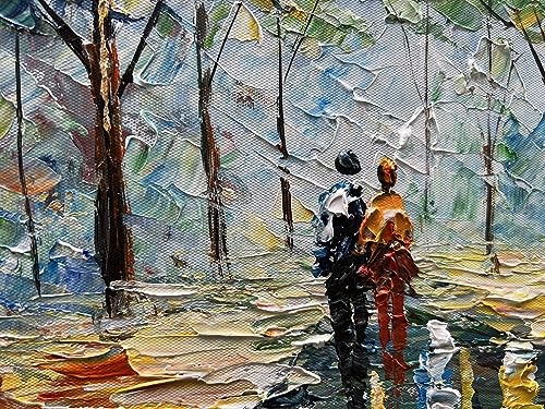 24x48 Inchs Hand Painted Forest Landscape Modern Abstract Art Wall Romantic Theme Oil Painting - color: Ts31