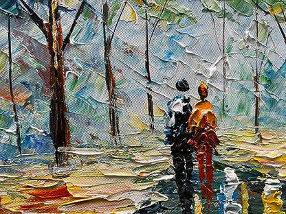 24x48 Inchs Hand Painted Forest Landscape Modern Abstract Art Wall Romantic Theme Oil Painting - color: Ts31