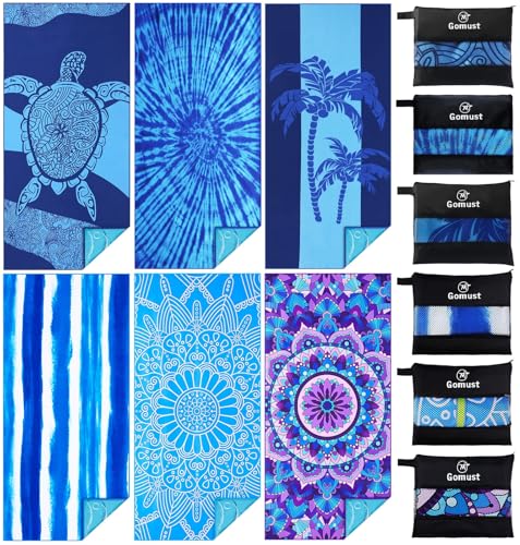 Microfiber Beach Towel Oversized 71x32 Multiple with Bag 6 Pack Bulk | Thin Lightweight Sand Free Absorbent Quick Dry Large for Travel Pool Swim Bath Cruise Sports Camping Essentials Adults Gifts - color: 6 Pack Turtles Tie Dye Coconut Tree Mandala Stripe