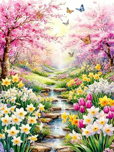 igoodom Diamond Art Kits for Adults, DIY Blossom River Path Wall Decor | Diamond Painting Kit - Sparkling Full Drill Design Perfect for Home Decor, Holiday Gifting, And Relaxing Crafting 12x16inch - color: MZ2925, size: 11.8x15.7in(30x40cm)