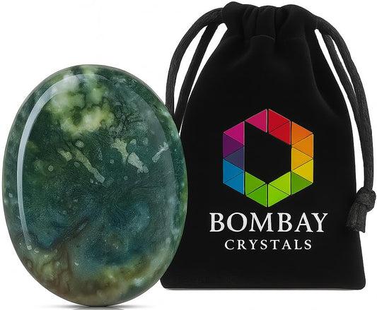 Natural Polished Thumb Palm Crystal for Meditation, Moss Agate Worry Stone for Stress Relief, Anxiety Support & Pocket Reiki Healing - color: Mos Agate