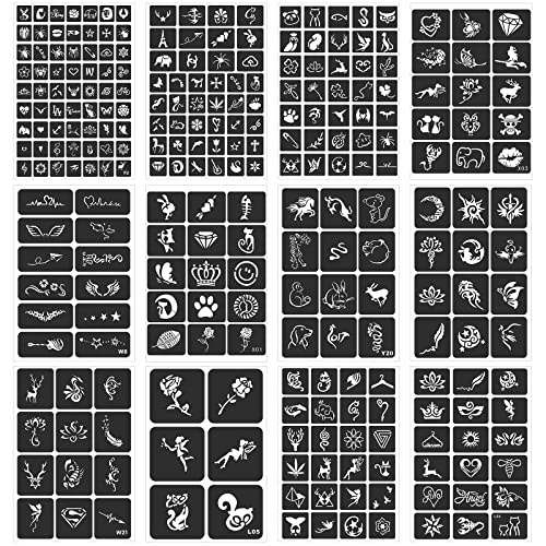 24 Sheets Henna Stencils for Kids Teens Adults | 400+ Reusable Tattoo Stencils, Glitter Tattoo Stencils For Face Hand Back
