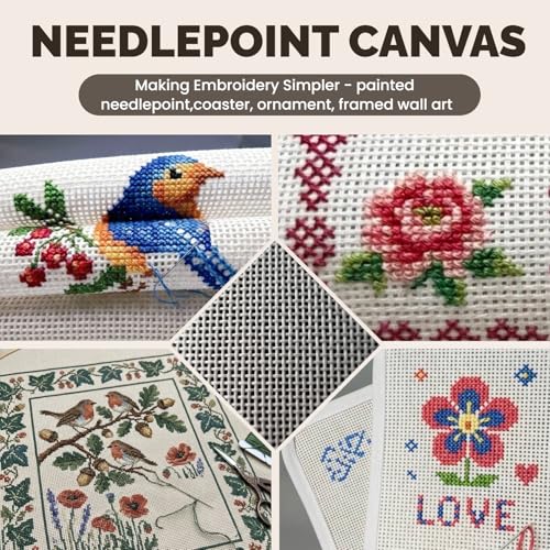 Needlepoint Blank Canvas 18 Mesh 19"x17" White, Rolled Crease-Free | 100% Pure Cotton, Rolled to Avoid Creases for Cross Stitch, Embroidery & DIY Crafts