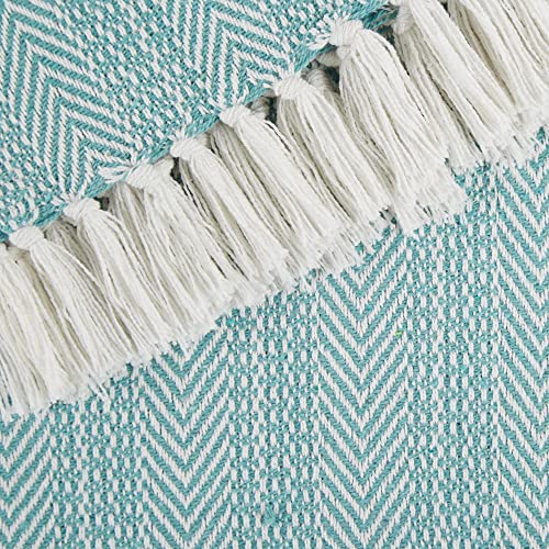 DII Herringbone Striped Collection Cotton Throw Blanket, 50x60, Aqua - color: Aqua, size: 50x60"