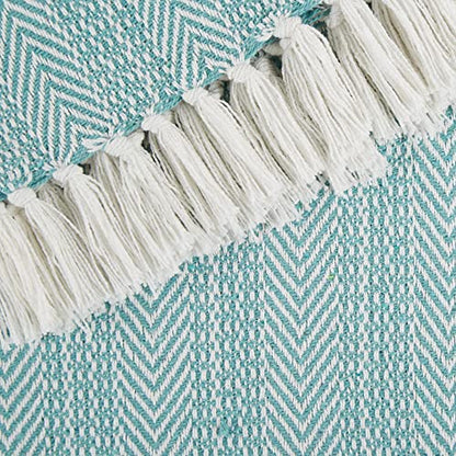 DII Herringbone Striped Collection Cotton Throw Blanket, 50x60, Aqua - color: Aqua, size: 50x60"