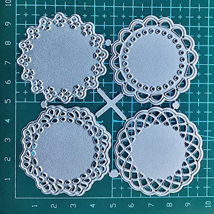 Metal Die Cuts Set 4 Different Patterns Lace Flower Border Cutting Dies for Scrapbooking Photo Album DIY Craft Die for Card Making (Round Lace Flower Border) - style: Four lace edge circles