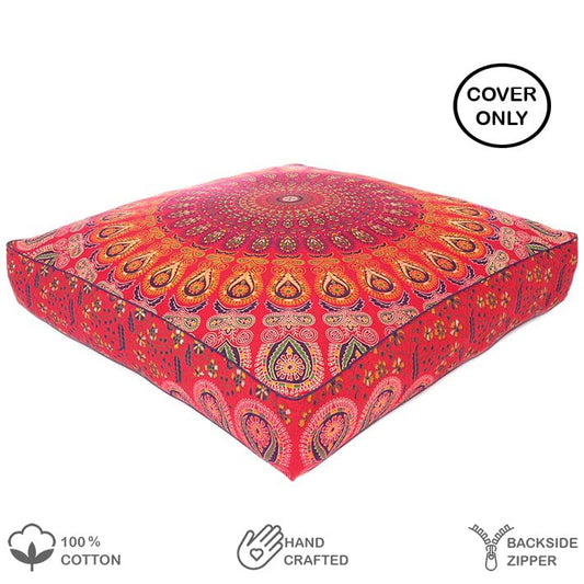 Mandala Floor Pillow Cover Meditation Cushion Seating Throw Hippie Round Colorful Decorative Bohemian Indian Pouf Ottoman Handmade Cover ONLY (Red, 35" x 35") - color: Red, size: 35" x 35" (Pack of 1)