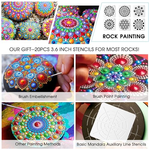Augshy Mandala Dotting Tools Painting Kit, 58Pcs Dotting Tools for Painting DIY Rock Template Stencils Kit Brush Tray Pen Zipper Bag for Stone Canvas Mandala Arts - style: Mandala Style B