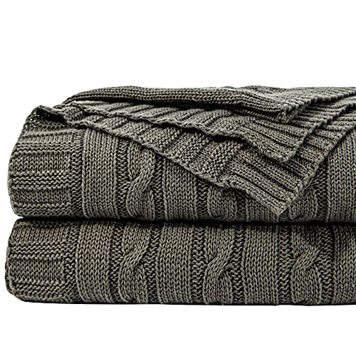 NTBAY Cotton Cable Knit Throw Blanket, 51 x 67, Grey - color: Grey, size: Throw(51"x67")