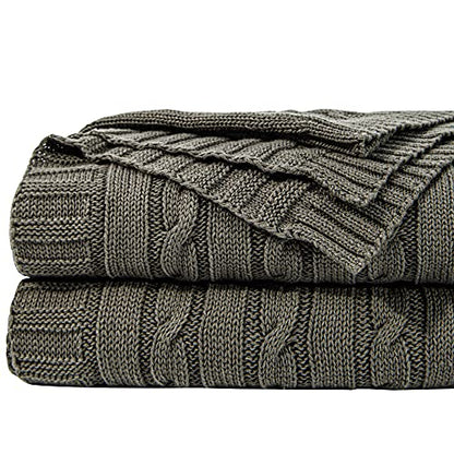 NTBAY Cotton Cable Knit Throw Blanket, 51 x 67, Grey - color: Grey, size: Throw(51"x67")
