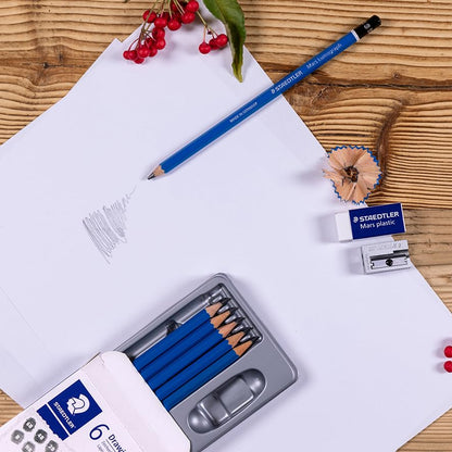 Staedtler Mars Lumograph Art Set | 6 Assorted Sketch Pencils For Drawing, Polymer Block Eraser and Metal Sharpener 61 100C8LU - size: 1 Count (Pack of 1), style: Classic