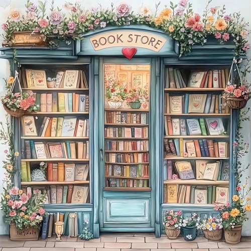 DAZZLEDOTS Book Store Diamond Art Kits for Adults, Flowers Diamond Painting | 5D DIY Paint By Diamonds Full Drill Round Diamond Dot Gem Art for Home Wall Decor 13.78 X 13.78 inch - color: DT126