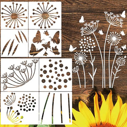 Large Flower Stencils for Painting,8 Pcs Reusable Dandelion Stencils for Painting on Wood Fence Walls Fabric Glass (Dandelion) - color: Dandelion(8Pcs)