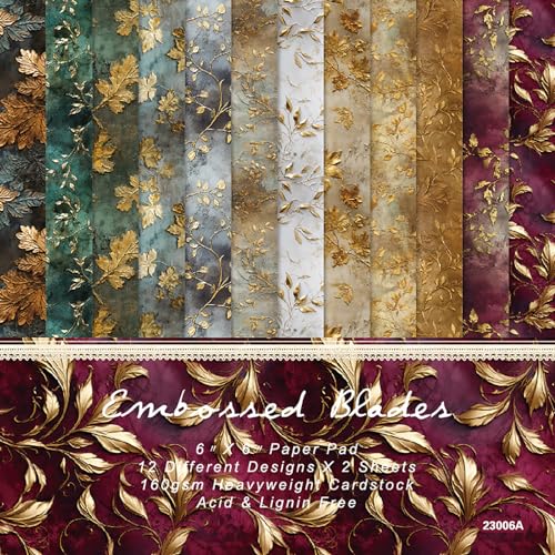 Embossed Metallic Leaves Scrapbook Paper Pad 6x6, Premium Vintage Botanical Cardstock for Junk Journal, DIY Crafts, Collage Art & Luxury Scrapbooking, 24 Elegant Sheets - color: 23006A